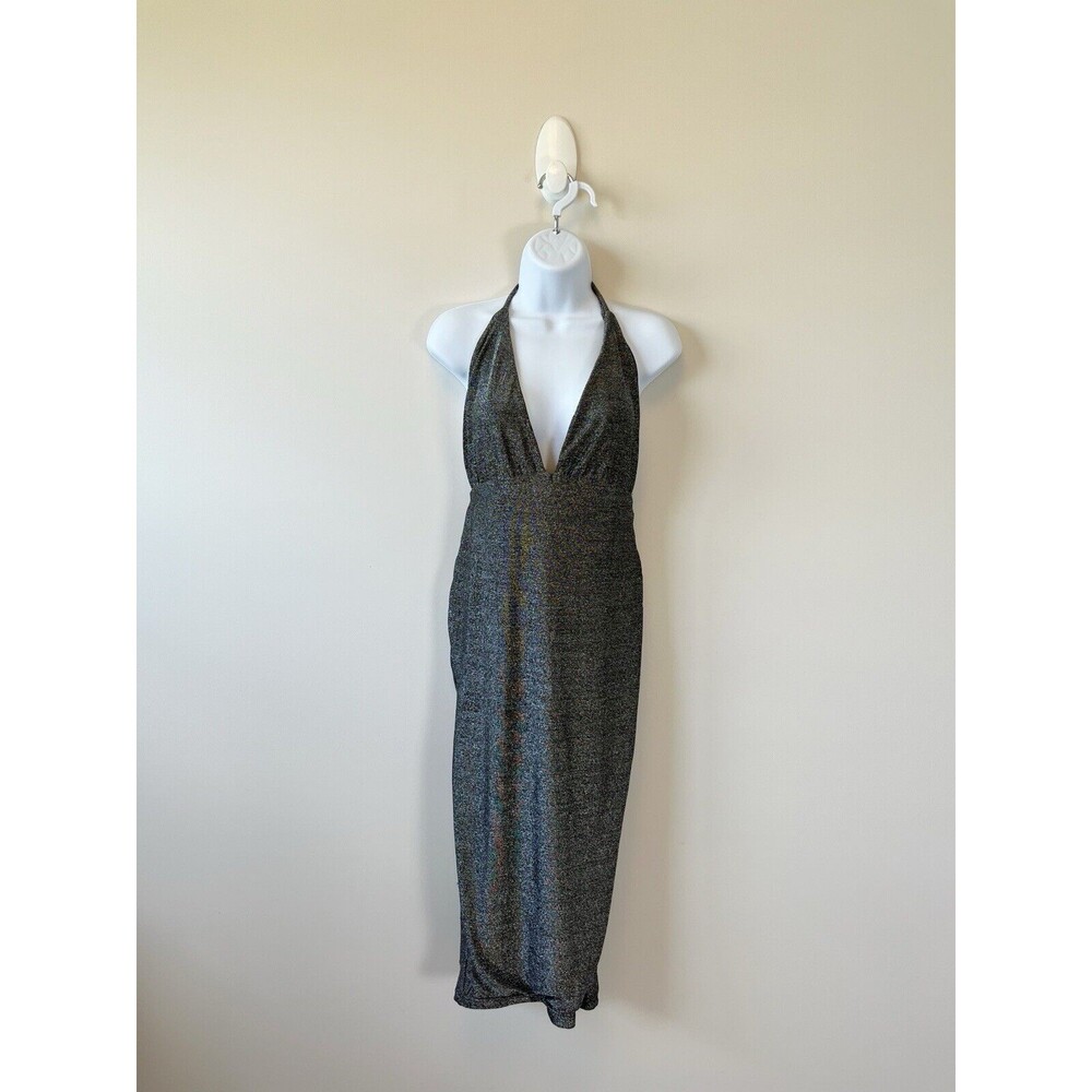 Babyboo Silver Shimmer Bodycon Halter Dress Women's Size Medium
